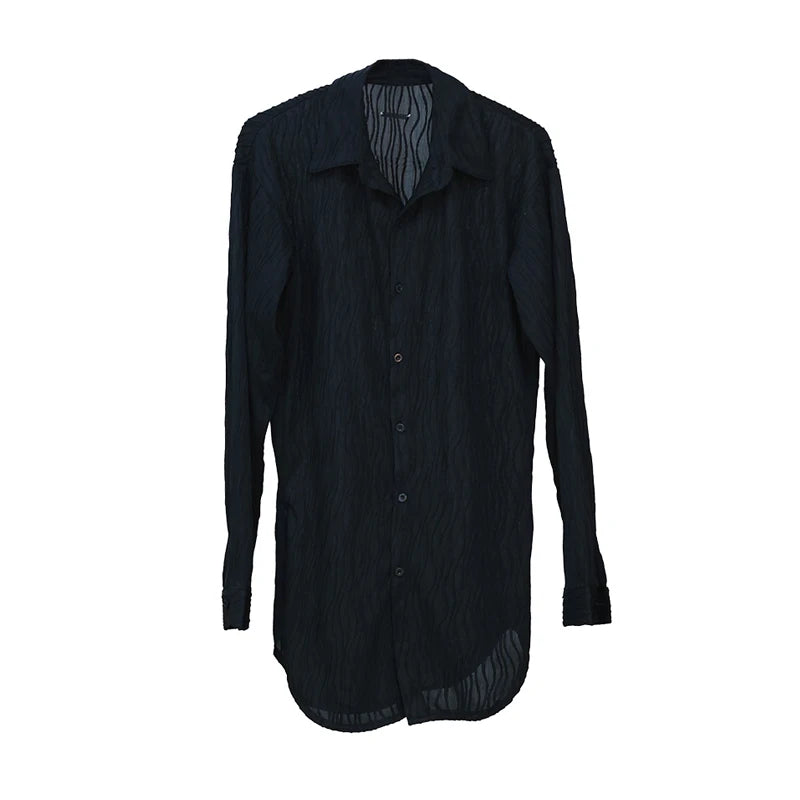 Men's Black Textured Long Sleeve Ballroom Dance Shirt