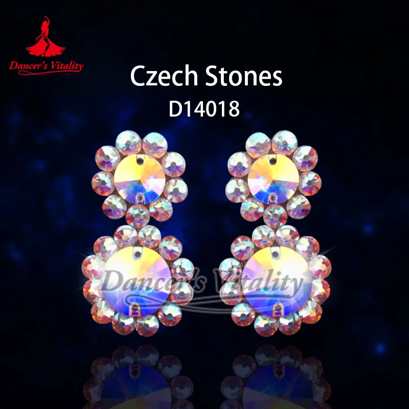 Rhinestone Earrings Women's AB Color Crystal Flower Drop Earrings Ballroom Dance Latin Salsa Competition Jewelry