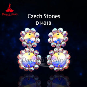 Rhinestone Earrings Women's AB Color Crystal Flower Drop Earrings Ballroom Dance Latin Salsa Competition Jewelry