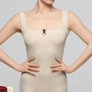 Women's Black and Beige Square Neck Bodysuit with Keyhole and Wide Leg Dance Trousers for Ballroom Dance