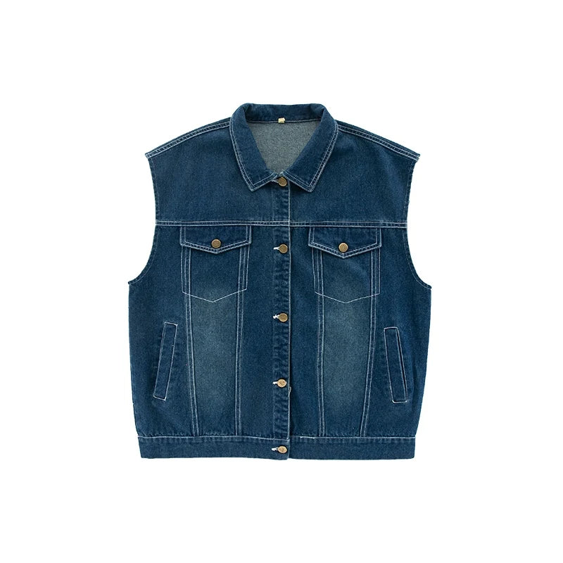 Kids' Unisex Blue Denim Hip Hop Dance Outfit with Vest, White T-Shirt, and Loose-Fit Pants