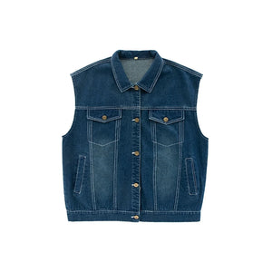 Kids' Unisex Blue Denim Hip Hop Dance Outfit with Vest, White T-Shirt, and Loose-Fit Pants