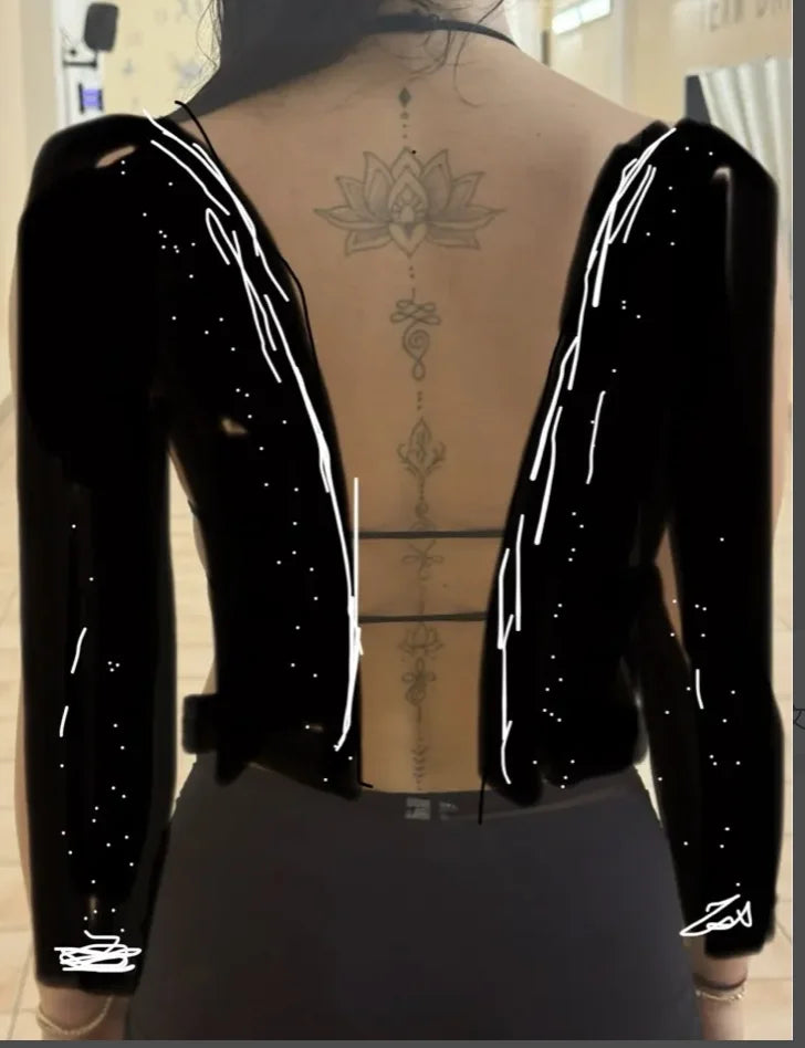 Women's Black Mesh Cutout Rhinestone Long Sleeve Unitard for Contemporary Dance