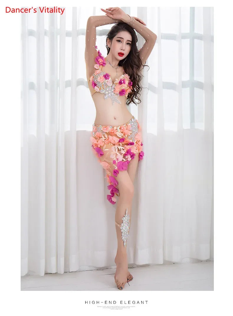 Professional Custom Made Belly Dance Performance Service Women 2018 New Sexy Fashion Suit Luxury Bra+Sexy Long Skirt 2pcs