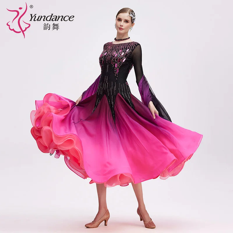 Adult Standard Ballroom Dance Suit With Ombre Chiffon For Performance And Parties