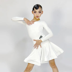 Girls' Latin Dance Dress, Patent Leather, Long Sleeve, V-Neck, Ballroom & Latin Dance