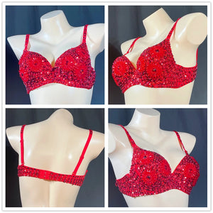 Sequin Beaded Dance Bra Top, Women's, Pink, Blue, Purple, Black, Embellished, Belly Dance