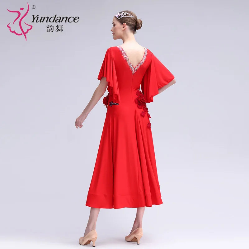 Women's Ballroom Standard Dance Dress Spandex Red For Practice And Training