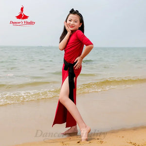 Kids' Green & Orange Slit Side Skirt with Headband Latin Dance Dress