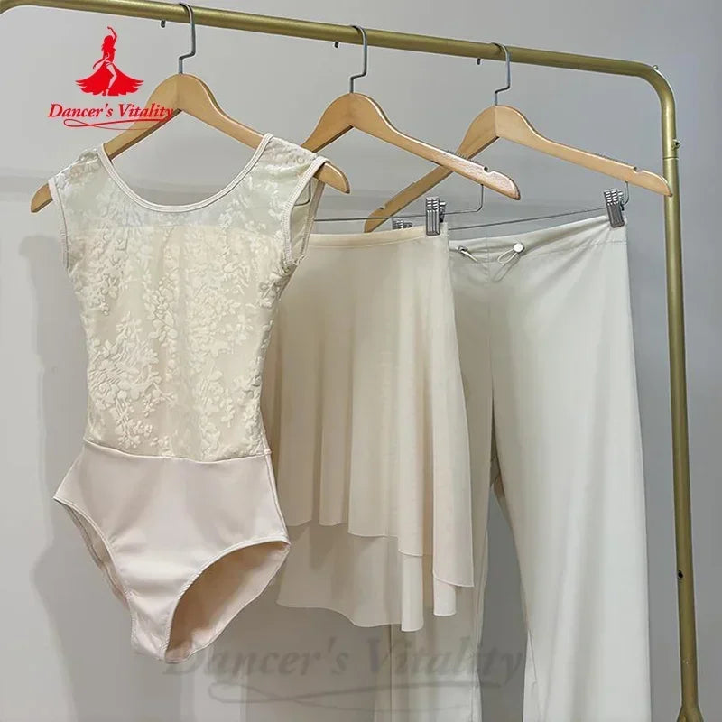 Ballet Leotard Women's White, Beige, Pink, & Sage Green Floral Lace Sleeveless with Scoop Neck for Ballet & Dance