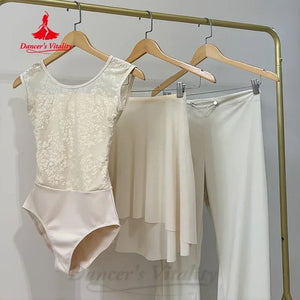 Ballet Leotard Women's White, Beige, Pink, & Sage Green Floral Lace Sleeveless with Scoop Neck for Ballet & Dance