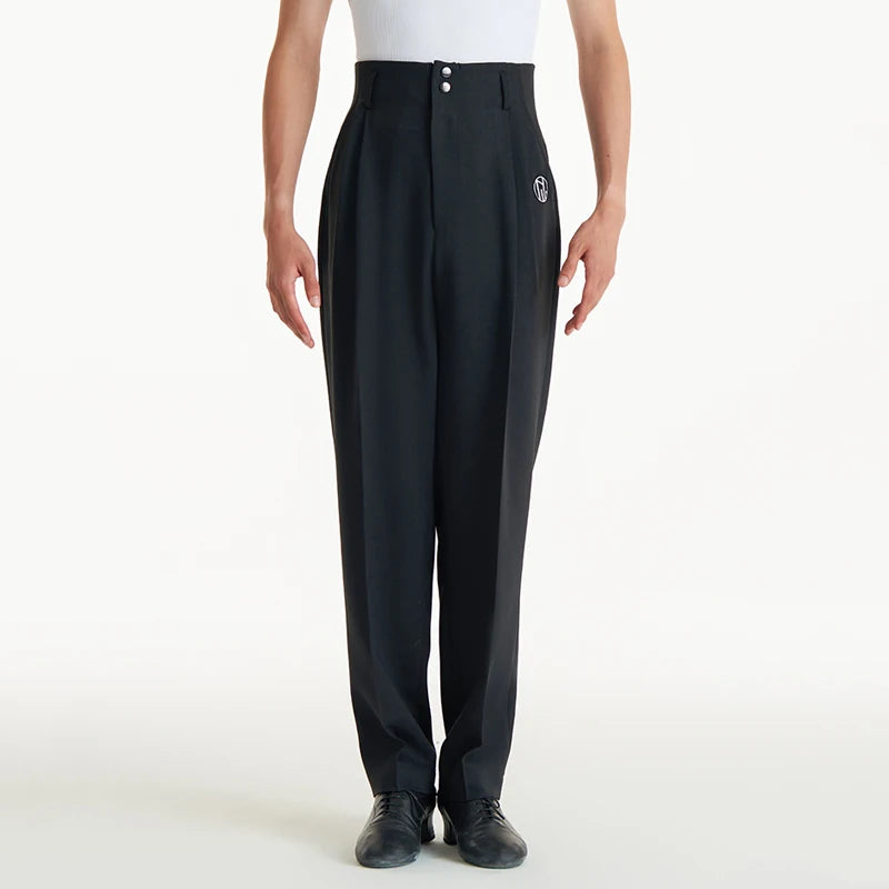 Men's Black and Brown High-Waisted Pleated Ballroom Dance Trousers
