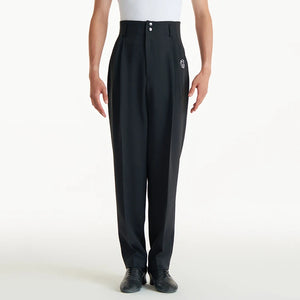 Men's Black and Brown High-Waisted Pleated Ballroom Dance Trousers