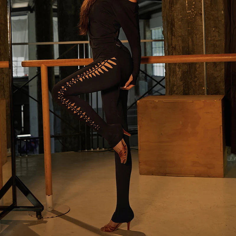 Women's Black High-Waisted Cutout Side Detail Dance Leggings