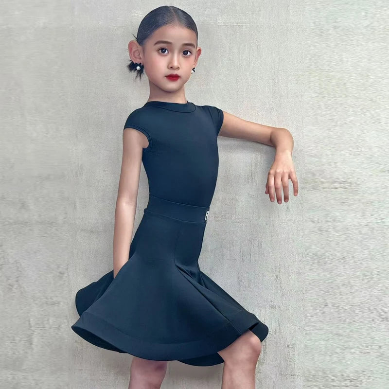 Girls Latin Dance Dress Red, Green, Black, Blue Sleeveless with Ruffled Skirt