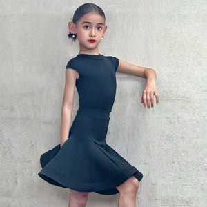 Girls Latin Dance Dress Red, Green, Black, Blue Sleeveless with Ruffled Skirt