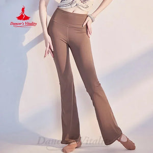 Women's Black Flare Dance Pants with Rhinestone Waistband, Belly Dance/Latin Dance Performance Trousers