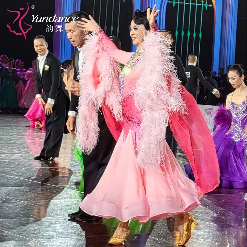 Women's Ballroom Waltz Dance Dress With Rhinestones Multicolor For Competition