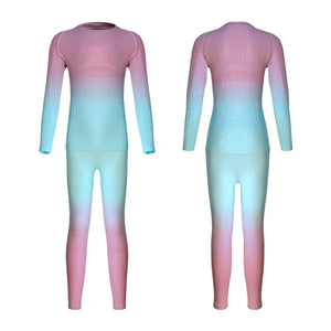 Kids' Gradient Pink & Blue Long Sleeve Thermal Base Layer Set, Badminton Activewear