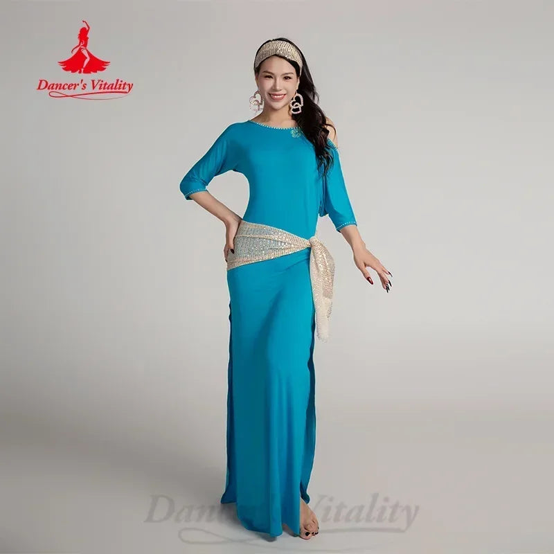 Adult Belly Dance Practice 3-Piece Set With Loose Fit Modal Robe, Headscarf, and Hip Scarf