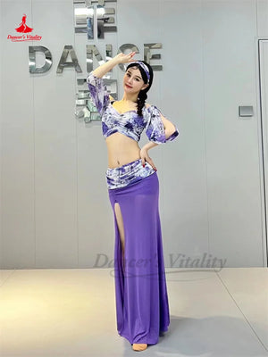 Women's Pink Floral Crop Top & Slit Skirt Belly Dance Costume