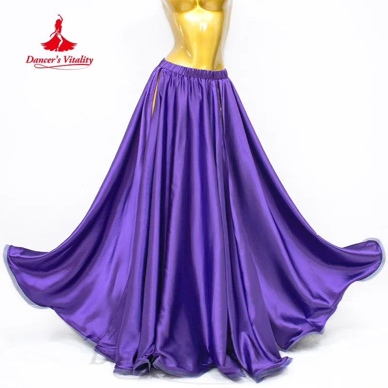 Women's And Kids Belly Dance Long Satin Skirt With Side Slit For Practice