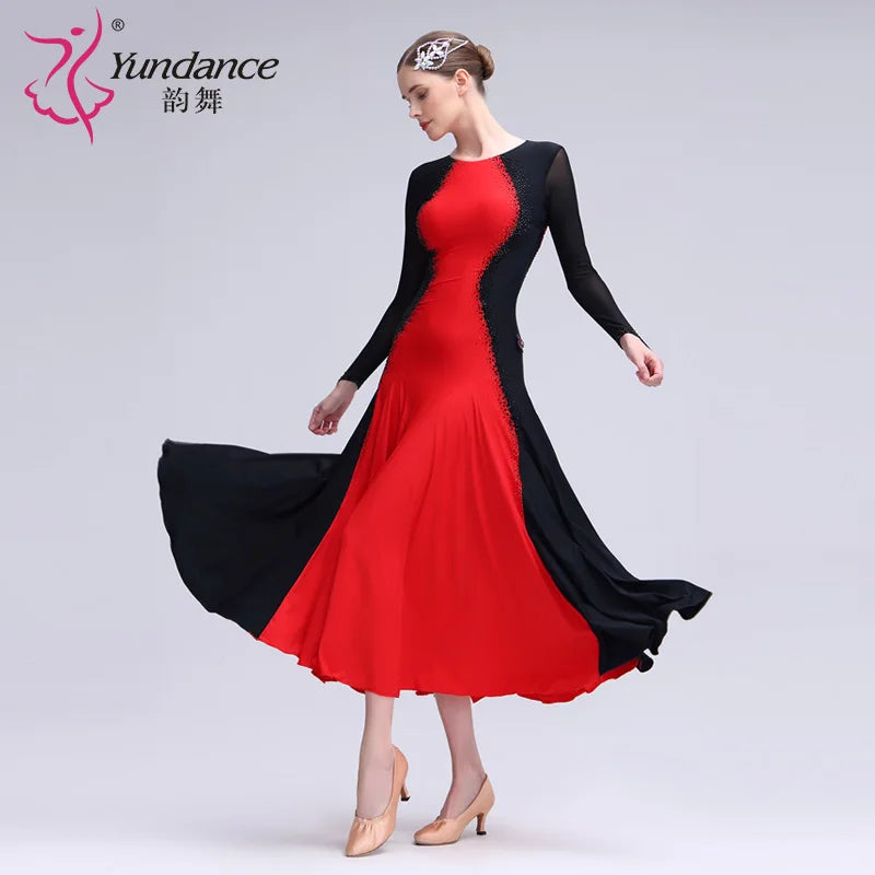 Women's International Standard Ballroom Dance Practice Dress Black and Red For Training