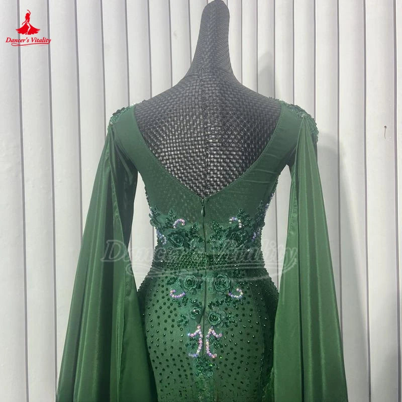 Women's Ballroom Standard Performance Dance Dress Bottle Green For Competition