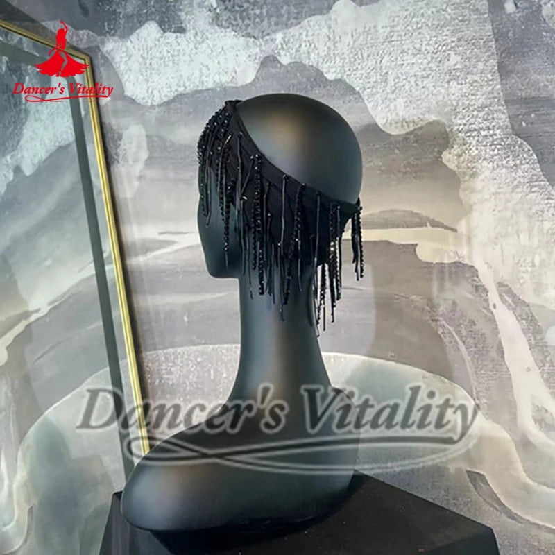 Dance Headband, Women's Black Sequin Fringe Headpiece, Latin Dance