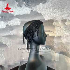 Dance Headband, Women's Black Sequin Fringe Headpiece, Latin Dance