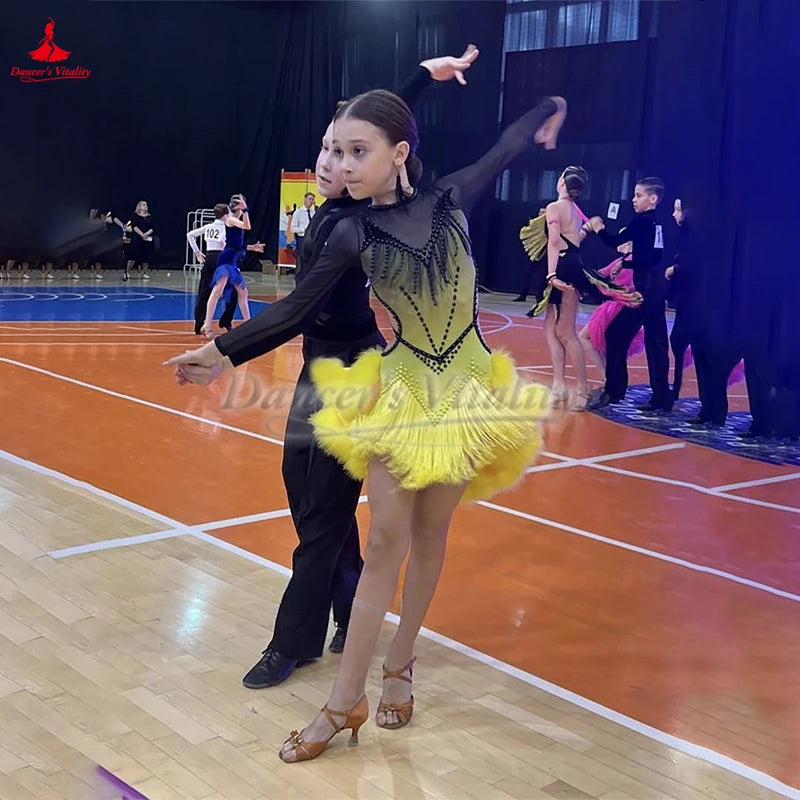 Customizable Latin Ballroom Dance Dress Cha-Cha Samba Rumba For Youth And Adults Competition