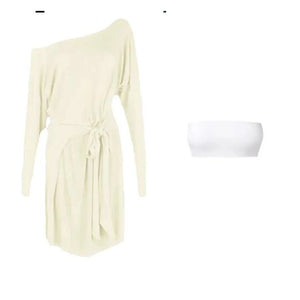 Dance Dress Women's Off Shoulder Batwing Sleeve Tie-Waist Ballroom Latin Practice Top