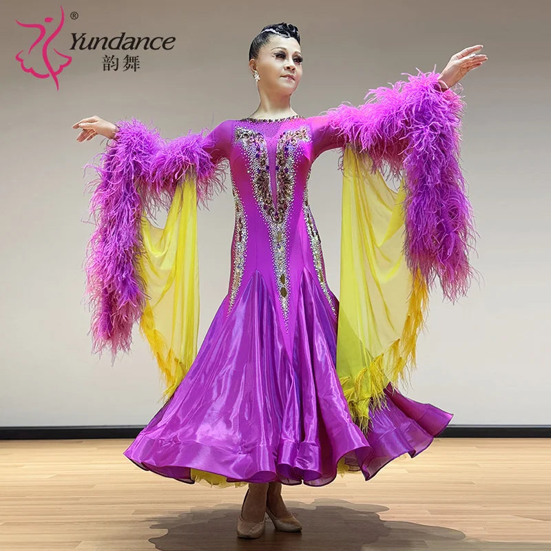 Women's International Standard Ballroom Dance Dress Satin Chiffon For Competition