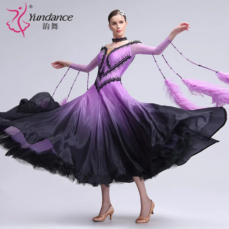 Women's Ballroom Standard Waltz Dance Dress Rhinestone Embellished Multicolor For Competition