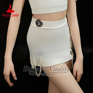 Girls Black & White Velvet Mesh Pearl Ballroom Dance Dress