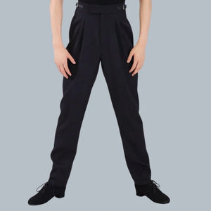 Men's Gray & Navy Ribbed Sleeveless Henley Dance Top with High-Waisted Black Pants, Modern Lyrical Ballet Contemporary Dancewear