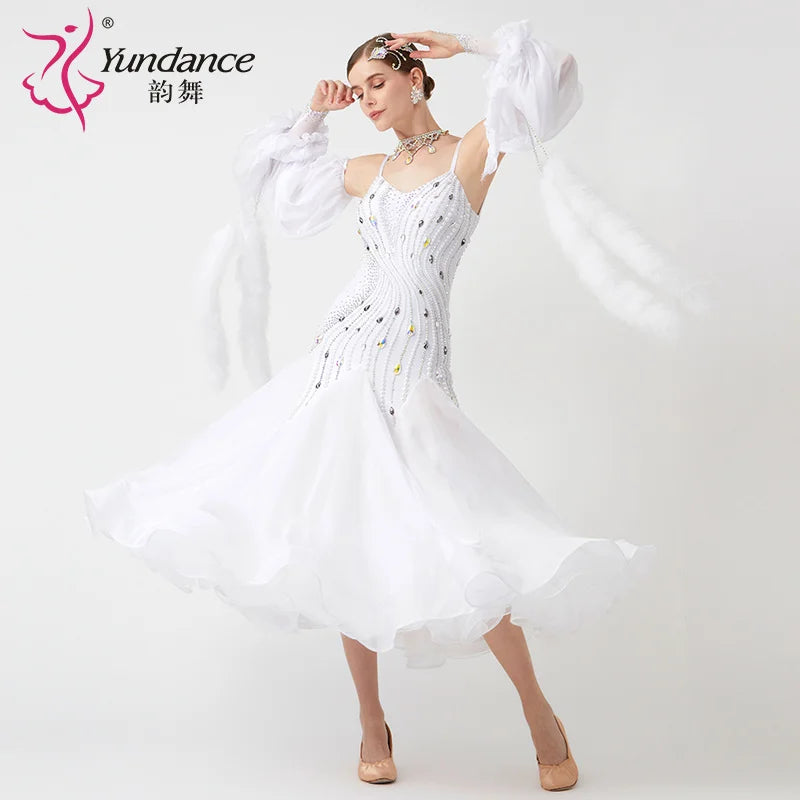 Women's Standard Ballroom Waltz Dress With Rhinestones in Multicolor for Competition