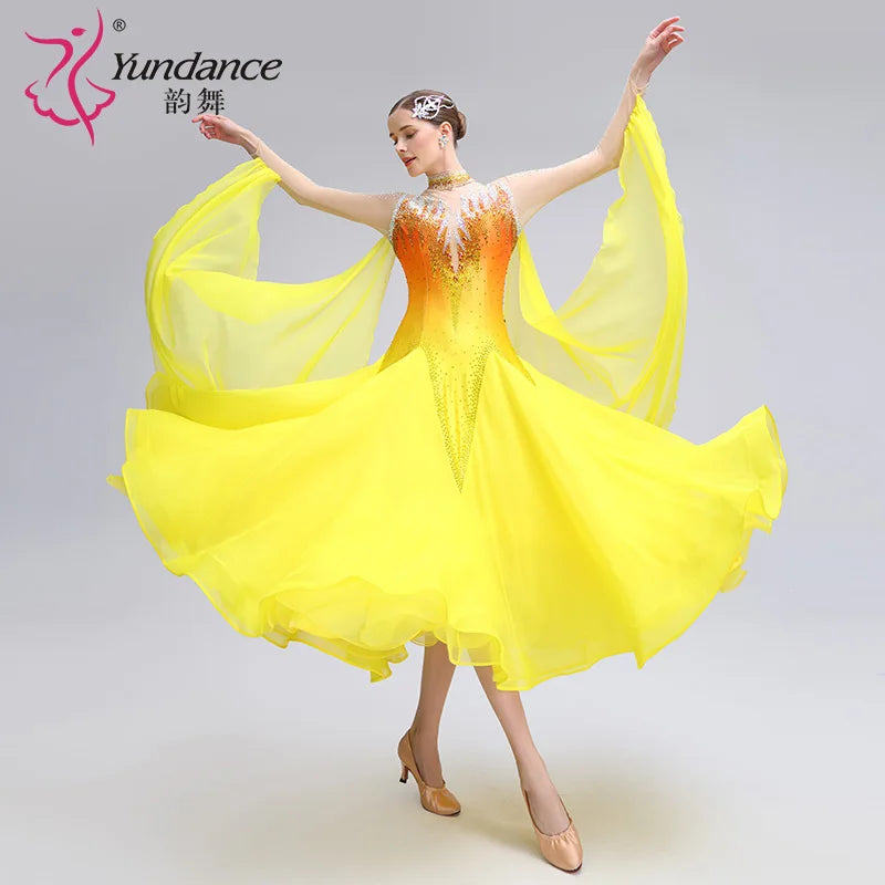Women's Standard Ballroom Waltz Dress With Rhinestones Multicolor For Competition