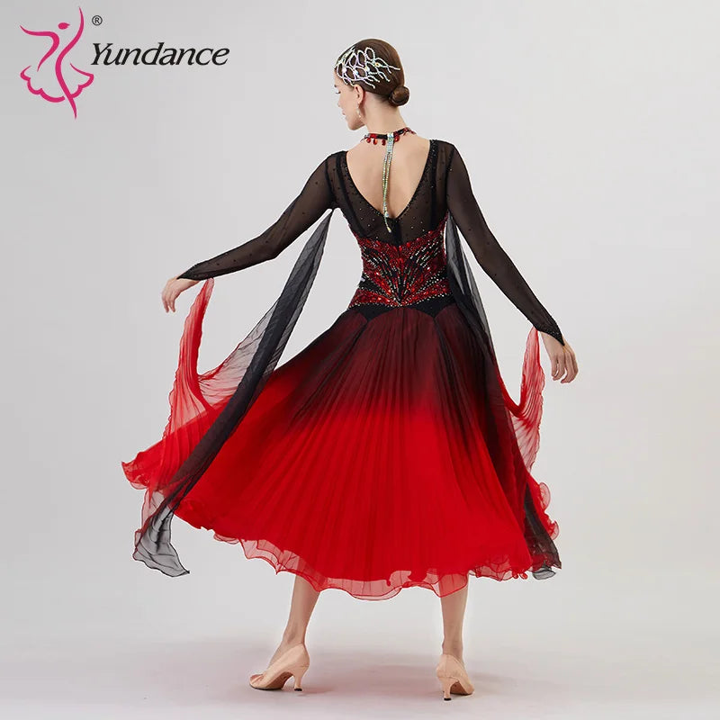 Women's Standard Ballroom Waltz Dress With Rhinestones Multicolor For Competition