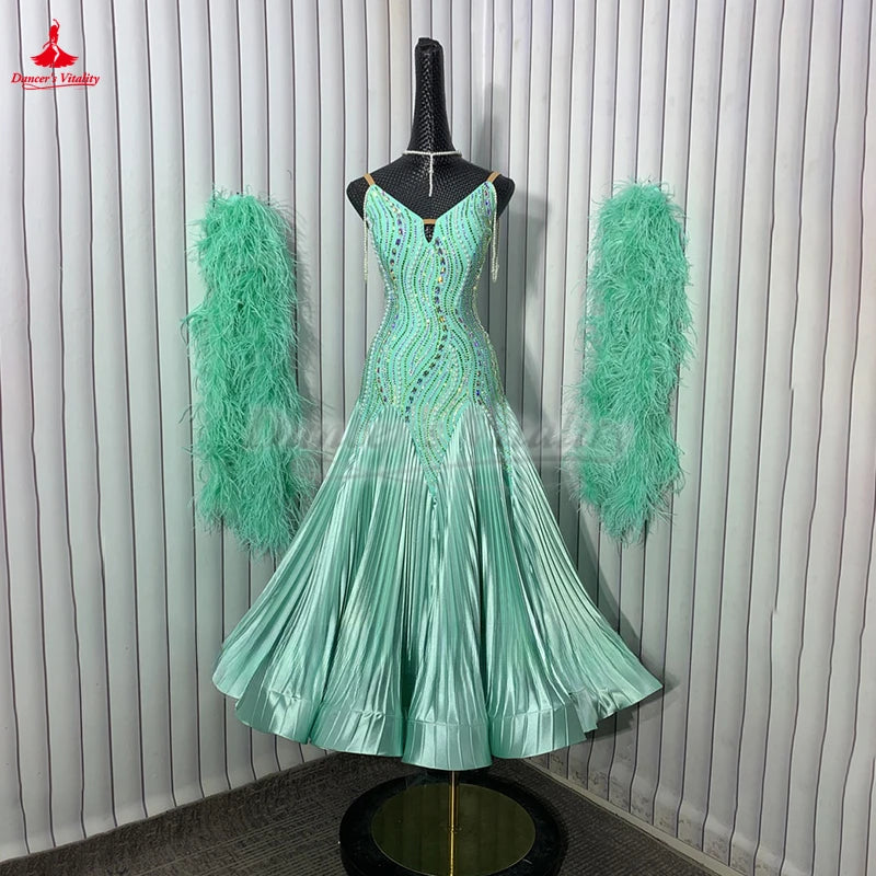 Ballroom Dance Dress Backless With Ostrich Feathers For Women's Competition Waltz Foxtrot Tango Quickstep