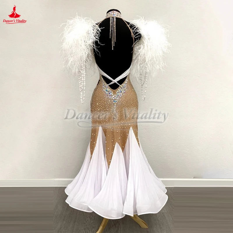 Ballroom Dance Wrap-Hip Pleated Dress For Adults, Teens, and Kids Waltz Foxtrot Tango Competition
