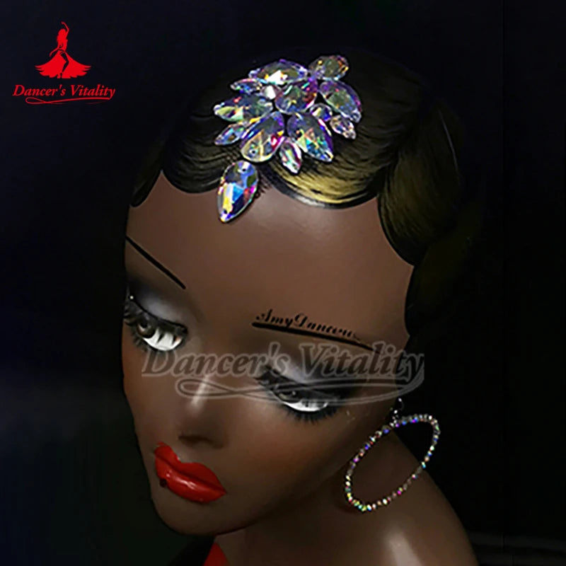 Dance Headpiece Women's Clear AB Rhinestone Crystal Forehead Hair Jewelry Latin Ballroom Dance