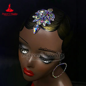 Dance Headpiece Women's Clear AB Rhinestone Crystal Forehead Hair Jewelry Latin Ballroom Dance