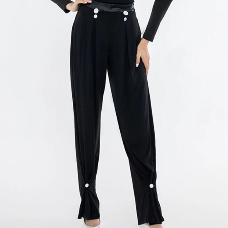 Women's Black & White Checkered Long Sleeve Turtleneck Bodysuit with Pleated Pants, Ballroom Dance
