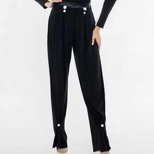 Women's Black & White Checkered Long Sleeve Turtleneck Bodysuit with Pleated Pants, Ballroom Dance