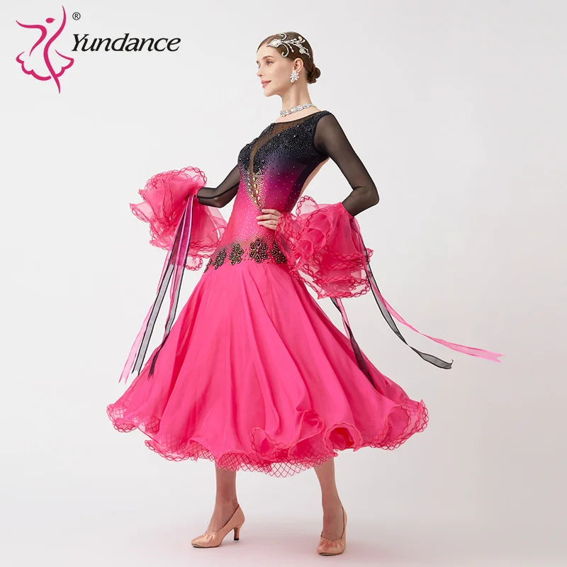 Women's Standard Ballroom Waltz Dress With Rhinestone Accents Multicolor For Competition Performance