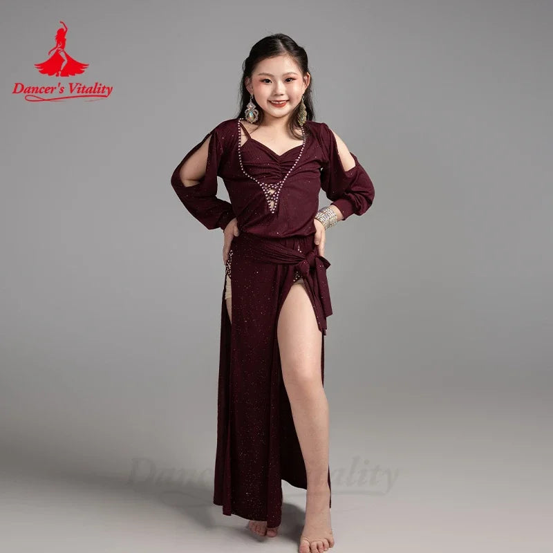 Girls' Belly Dance Practice Costume 2-Piece Modal Set With Robe And Belt