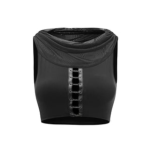 Women's Black Fringe Latin Dance Top and Skirt Set with Lacing Detail, Mesh Neckline