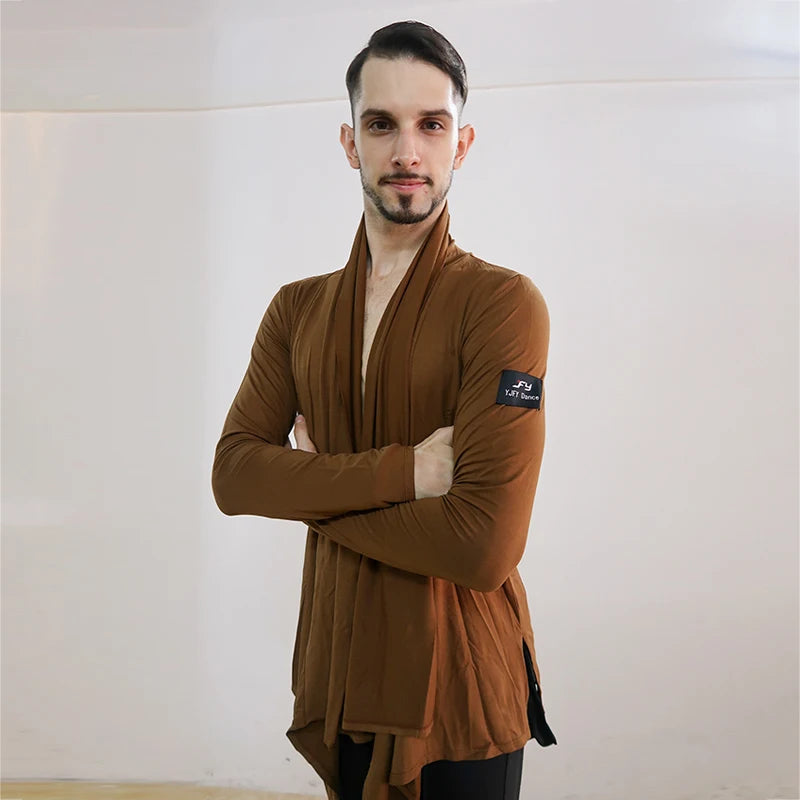 Men's Black Loose Fit Long Cardigan V-Neck Top and Trousers Modern Dancewear