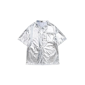Kids' Silver Metallic Hip Hop Dance Costume Set, Loose Fit Short Sleeve Shirt & Cargo Pants